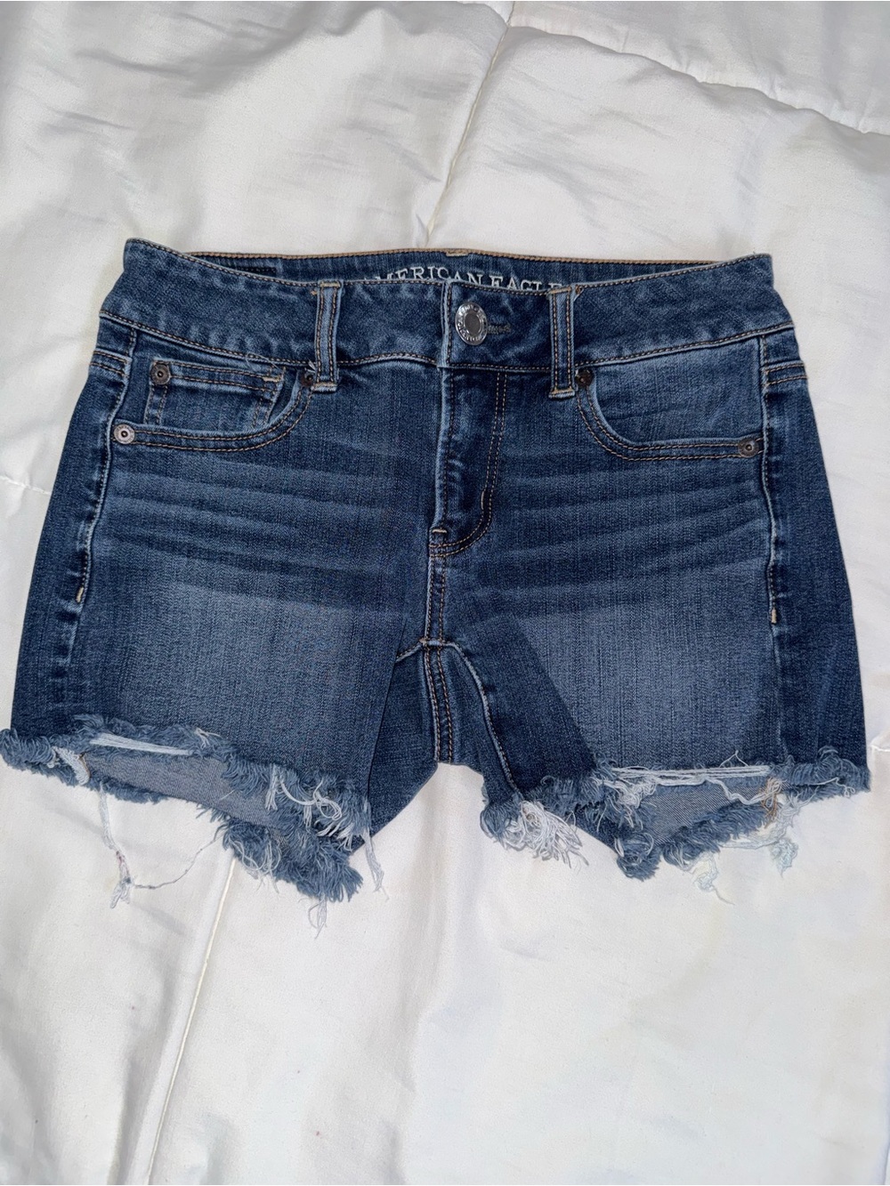 American Eagle Outfitters Dark Blue Distressed Denim Shorts